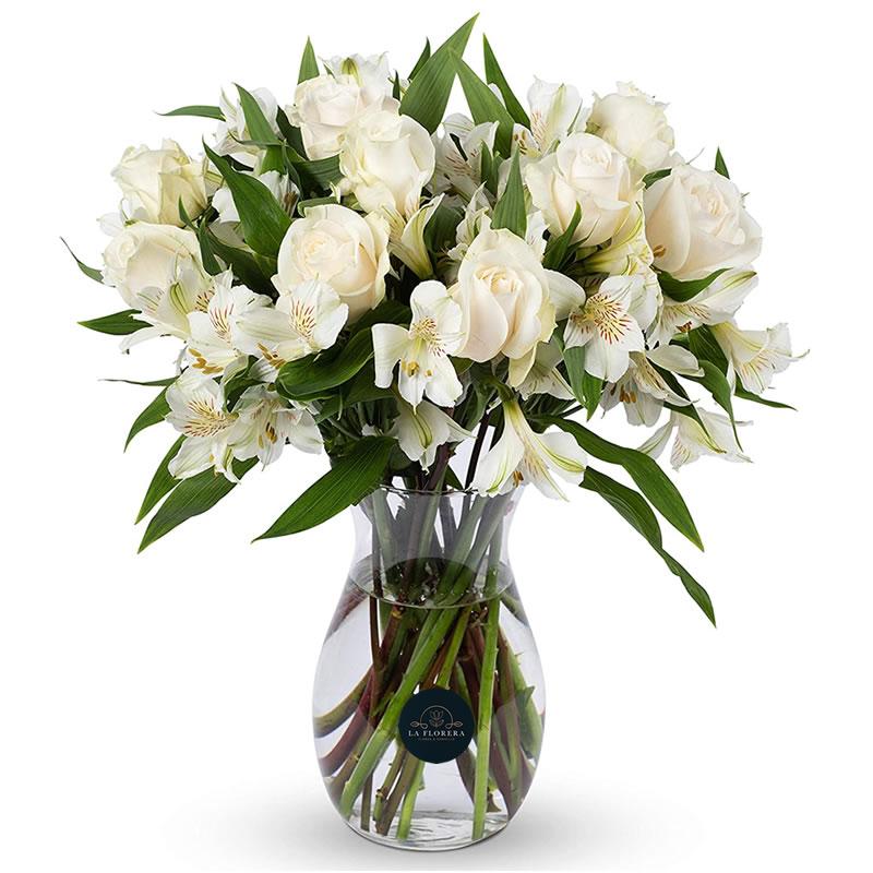 FLORERO ALSTROEMERIAS / ROSAS BLANCAS 30 UNIDADES
