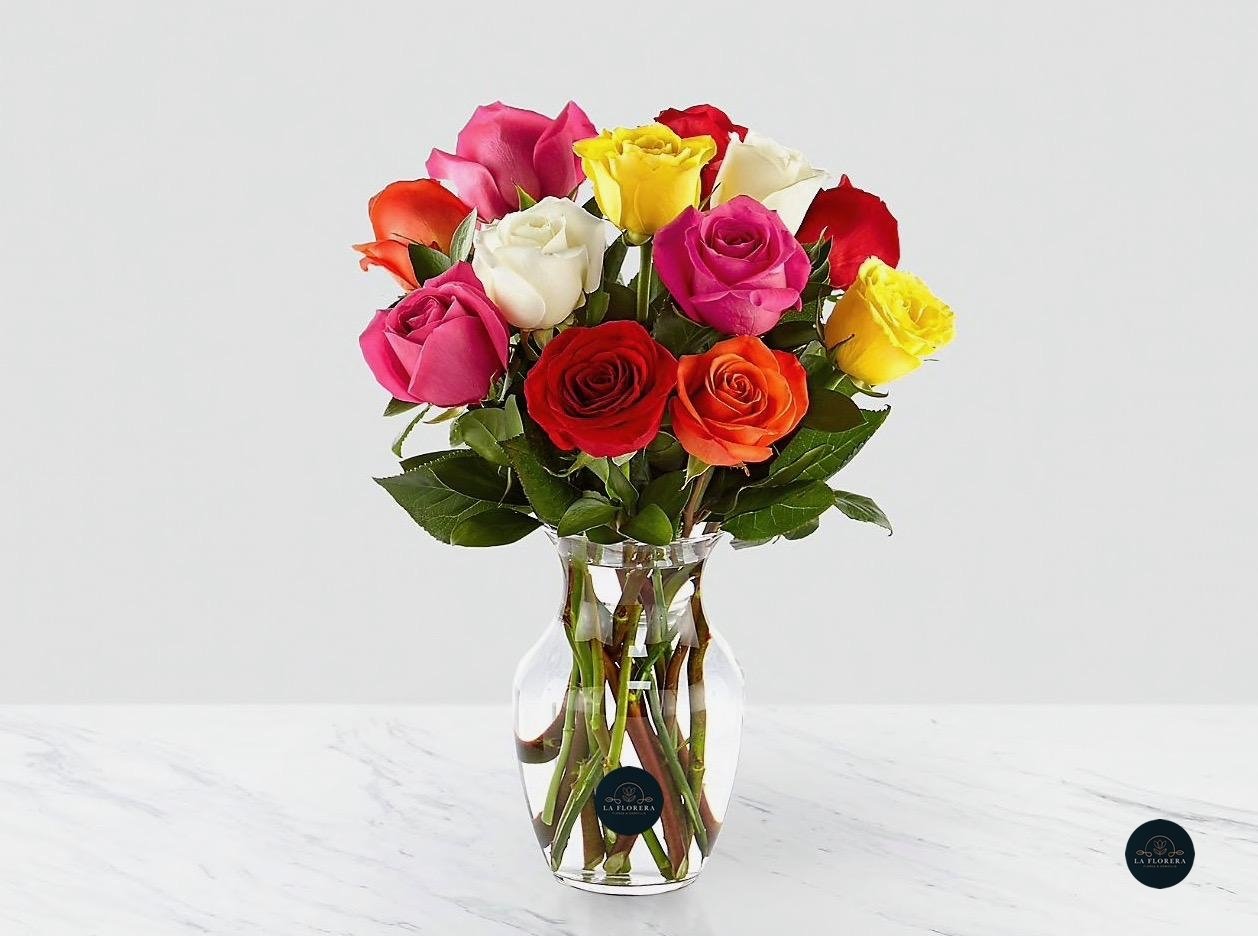 FLORERO ROSAS / MIX COLORES / 12 UNIDADES