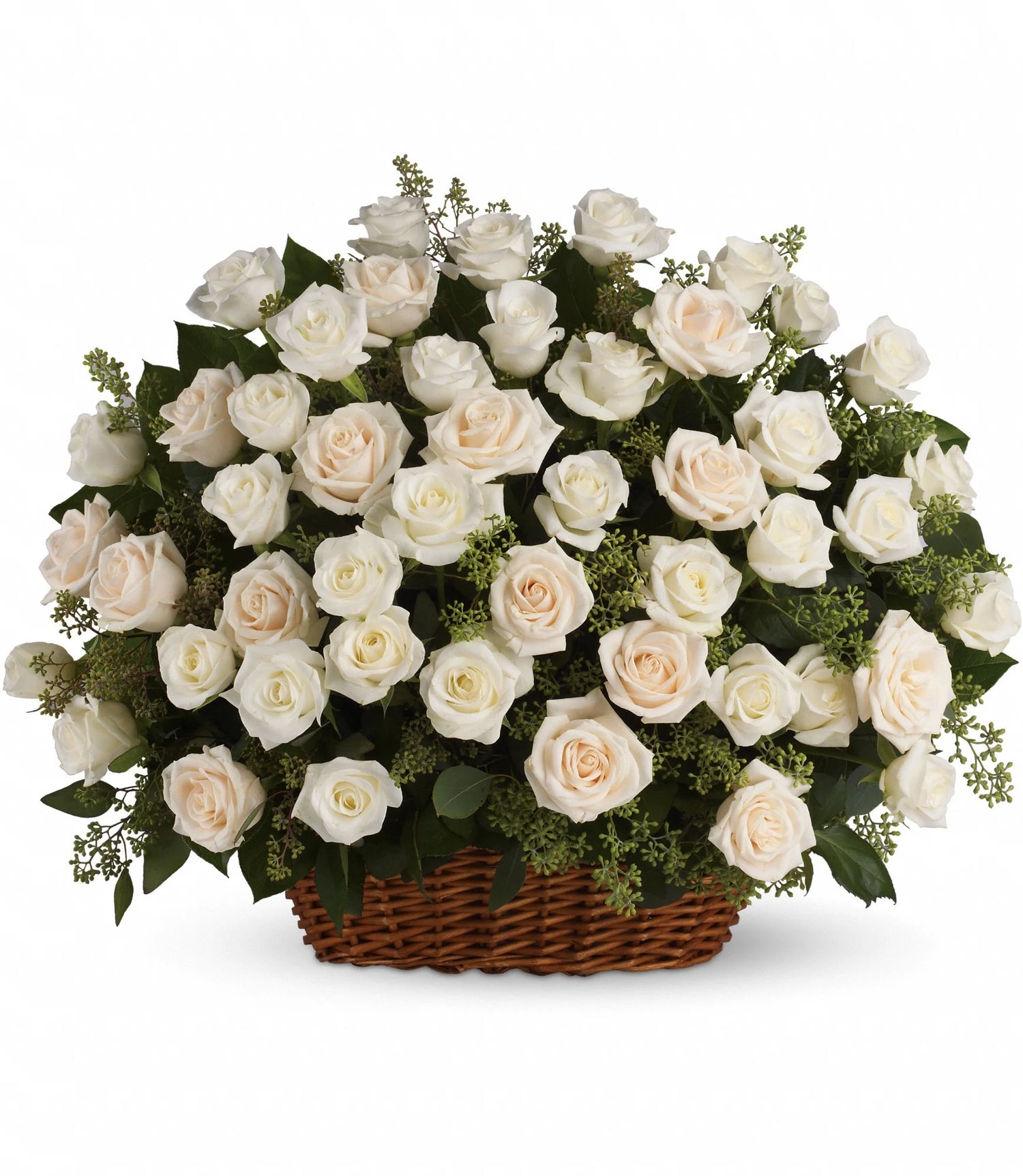 CANASTO PIE DE URNA ROSAS BLANCAS