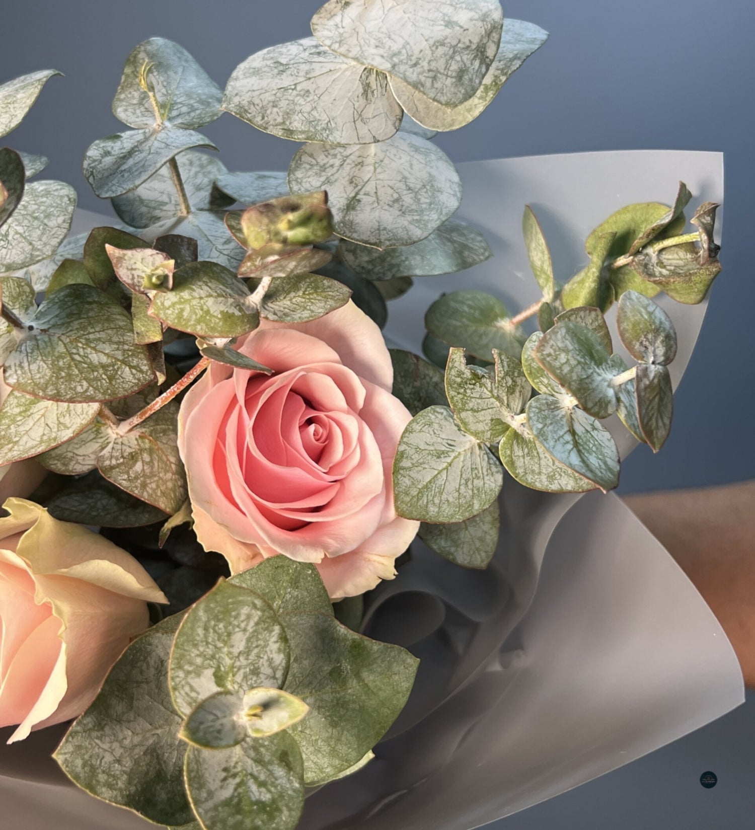 RAMO DE ROSAS ROSADAS 3 VARAS Y EUCALIPTO